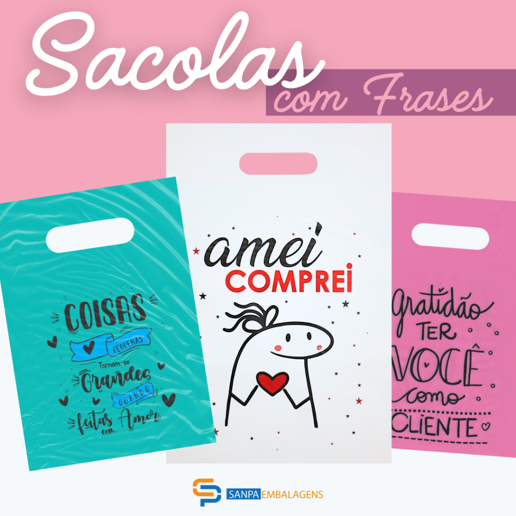 Sacolas Boca de Palhaço Alça Vazada bolsa com Frases 16x20, 20x30 ou 30x40 em Oferta na Shopee