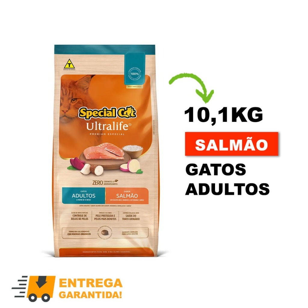 Ração para Gatos Natural Special Cat Ultralife Salmão, Batata Doce e arroz 10kg-Envio Imediato