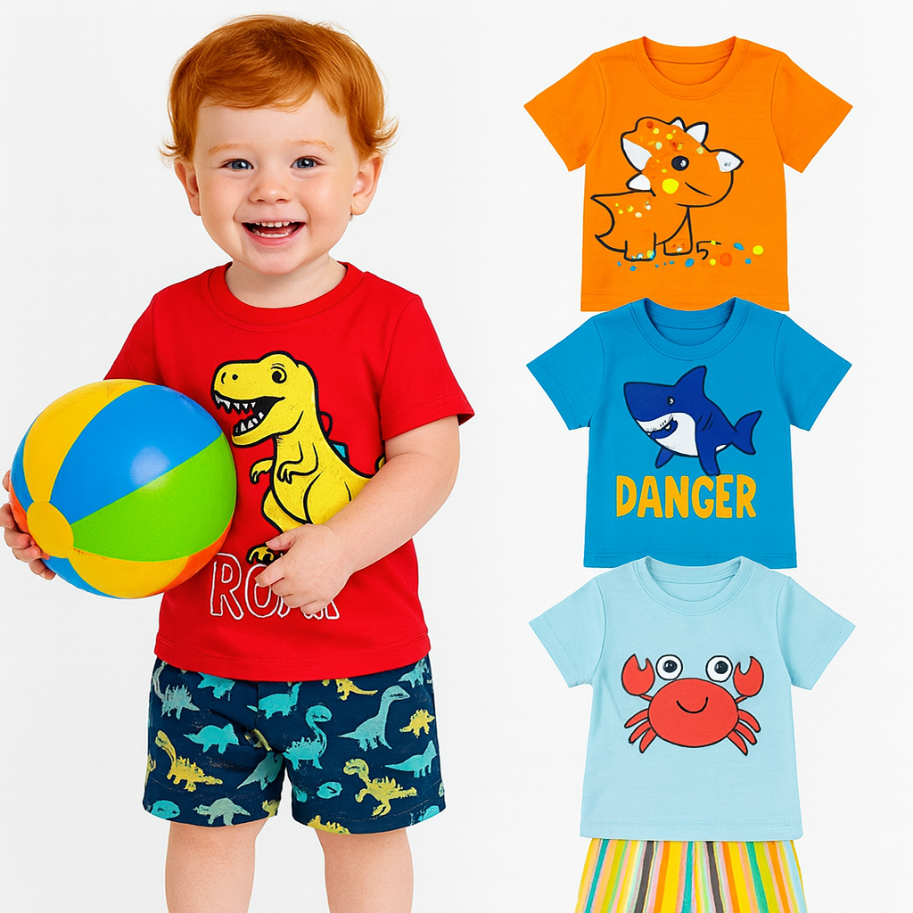 kit 4 peças de Roupa Infantil Masculino Verão -Conjunto Infantil Menino - 2 Camisa e 2 Bermuda -Conjunto Masculino