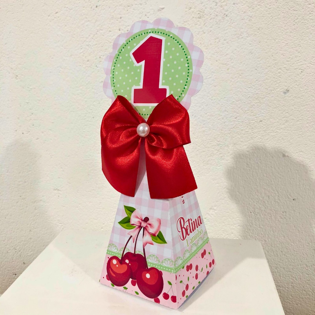 10 Caixas Pirâmide Cerejinha Rosa I Lembrancinha I Aniversário I Caixas Personalizadas I Pegue e Monte