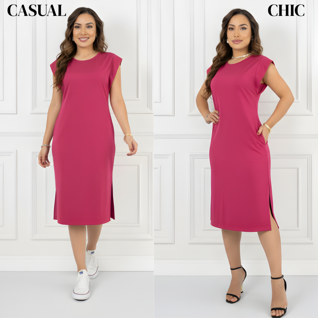 Vestido Midi Muscle tee Feminino com Fenda e Bolso Algodão  – Conforto e Elegância em Oferta na Shopee
