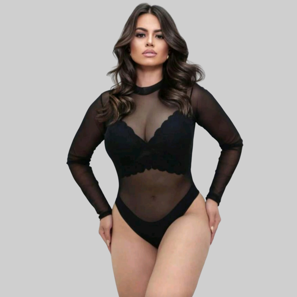 Body de Tule Manga Longa Transparente Bori Tendencia Plus Size em Oferta na Shopee