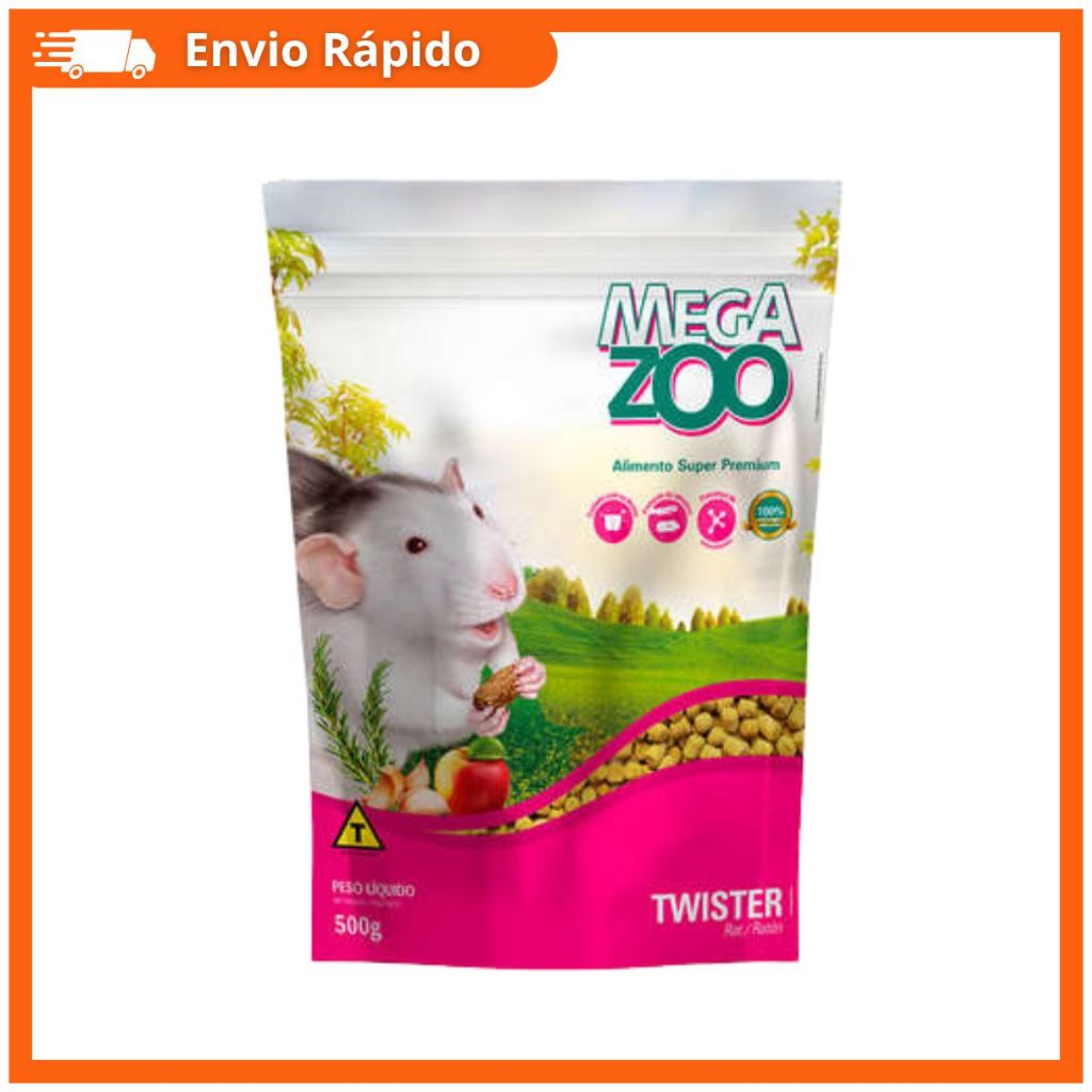 Ração Megazoo Twister 500g Super Premium Extrusada Para Ratos Alimento Completo Nutrição Balanceada