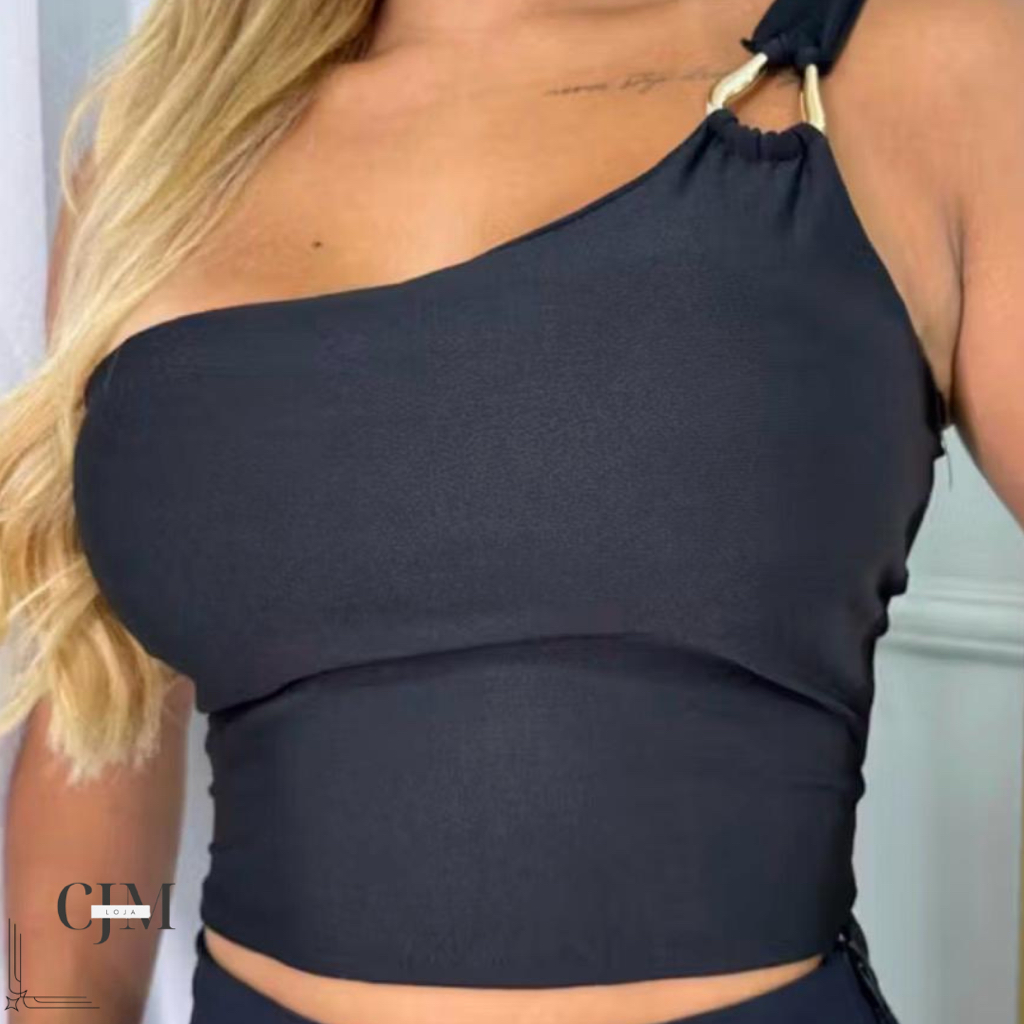 Cropped Feminino De Um Ombro Só Mula Manca Com Fivela Orgânica E Bojo