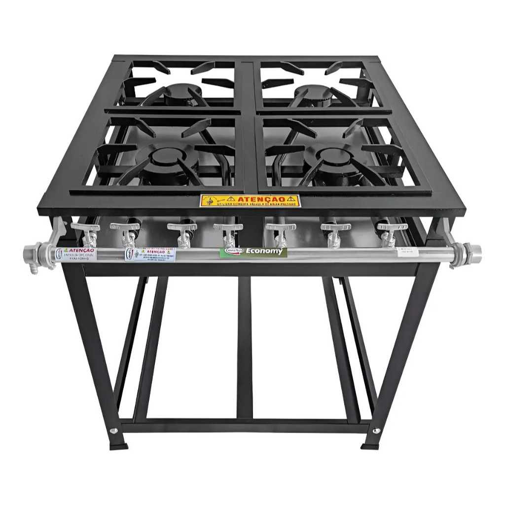 Fogão A Gás Profissional Baixa Pressão 30x30 Botijão Comum Preto Cristal Aço P5 Grelha 30x30
