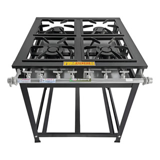 Fogão A Gás Profissional Baixa Pressão 30x30 Botijão Comum Preto Cristal Aço P5 Grelha 30x30