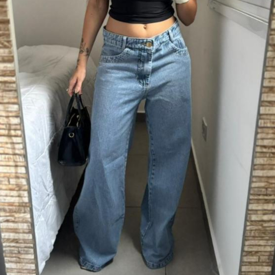 Calça Jeans Wide Leg Feminina Elegante E Perfeita Para Todas As Ocasiões em Oferta na Shopee