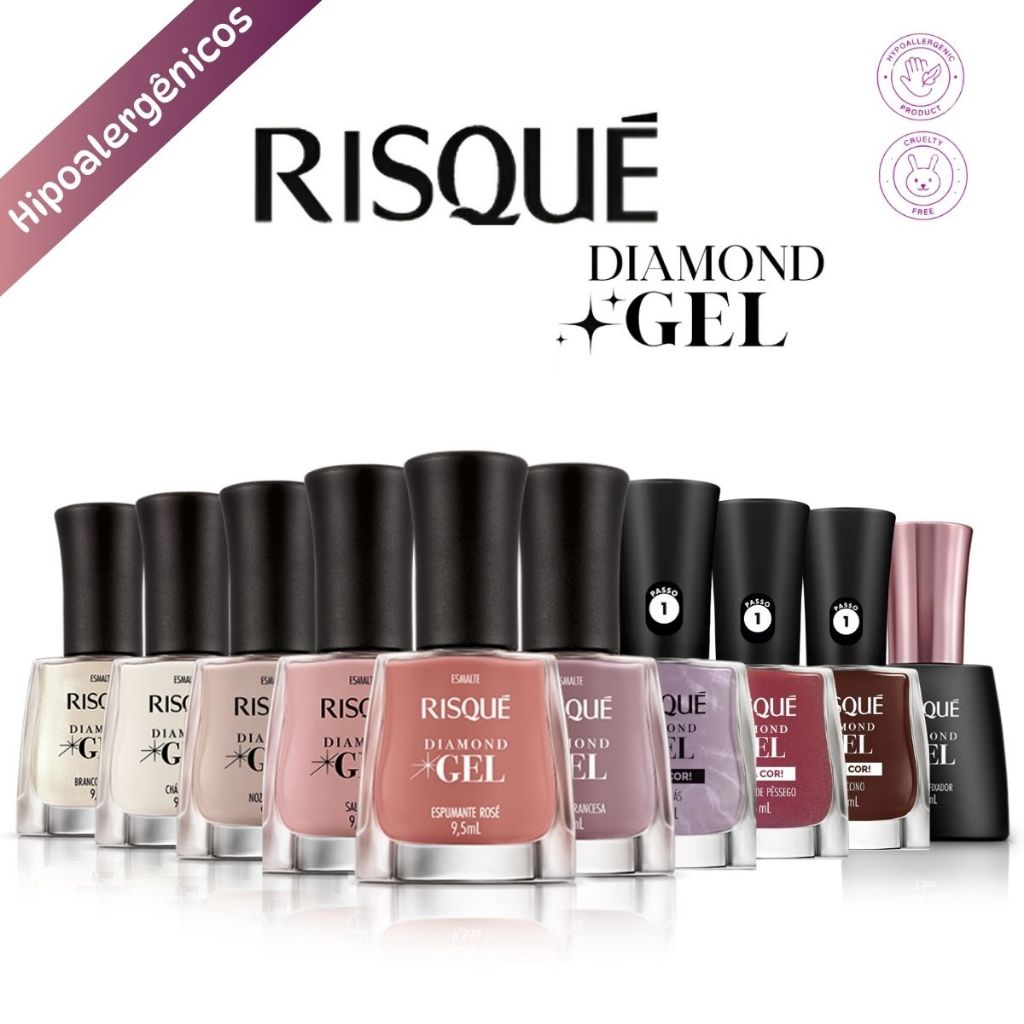 Risqué Kit 9 Esmalte Diamond Gel Claros E Nude + 1 Top Coat