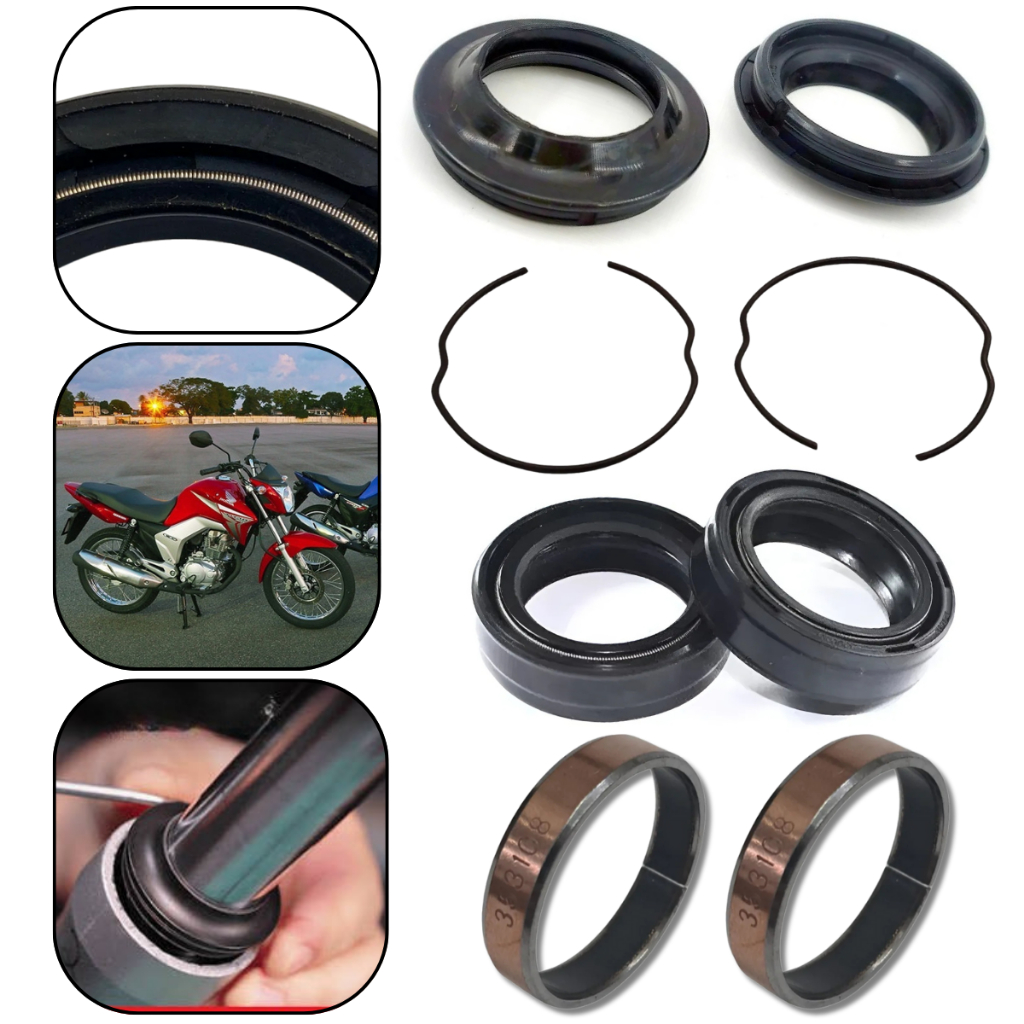 Par Retentor Bengala + Bucha Garfa + Trava Retentor Cg Titan Fan Bros Xre 190 Moto Honda