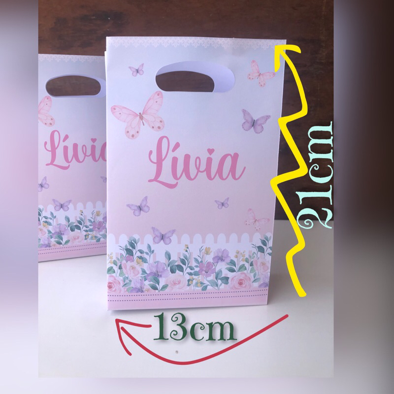 Sacolinha Jardim Encantado Borboleta Festa Infantil Aniversario Personalizada com Nome