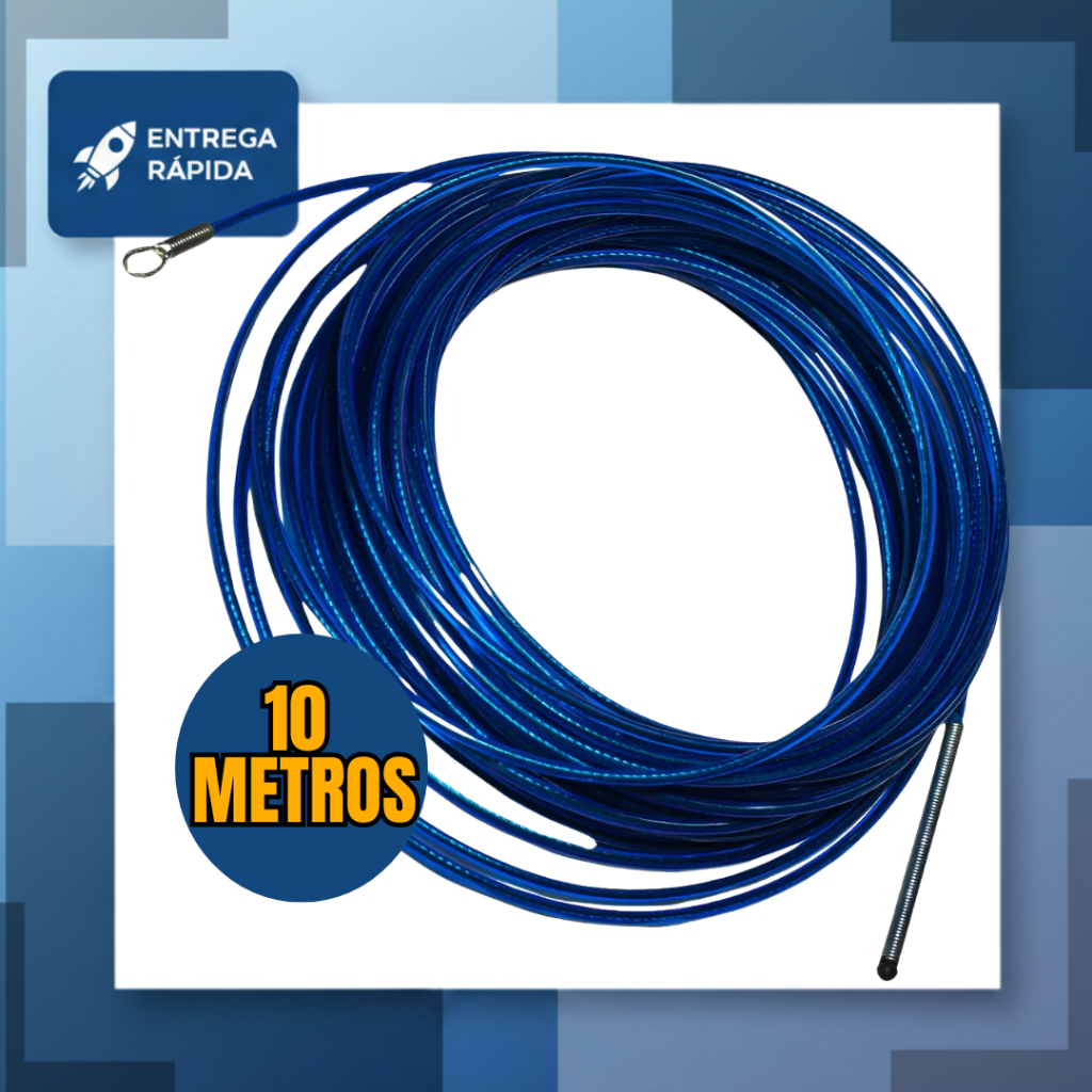 Passa Guia Puxa Fio Sonda Fio 10 Metros Alma Aço Super Reforçada