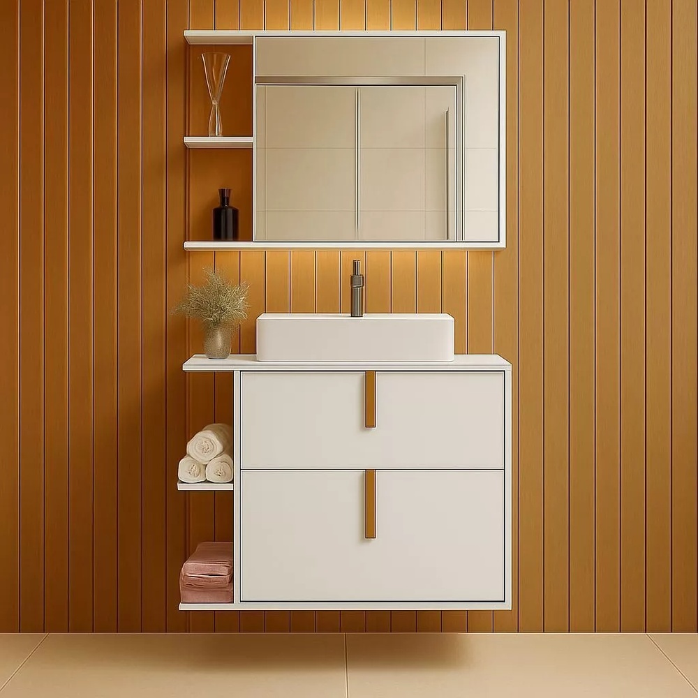 Kit Armário Organizador Gabinete P/ Banheiro Com Espelheira E Cuba Star 2 Portas Dalla Magazine G2 em Oferta na Shopee