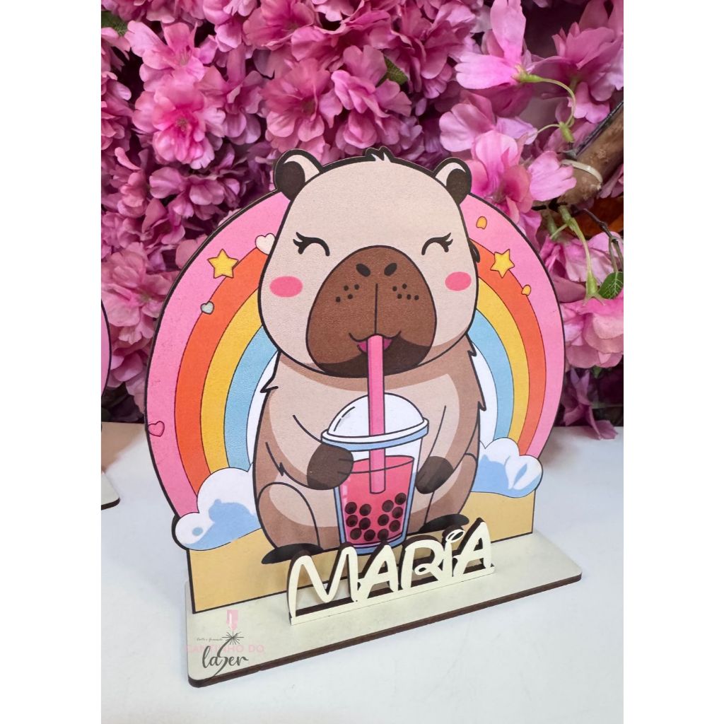 Lembrancinhas Centro de mesa Capivara fofinha sorvete  Personalizado com nome para aniversário em MDF adesivado