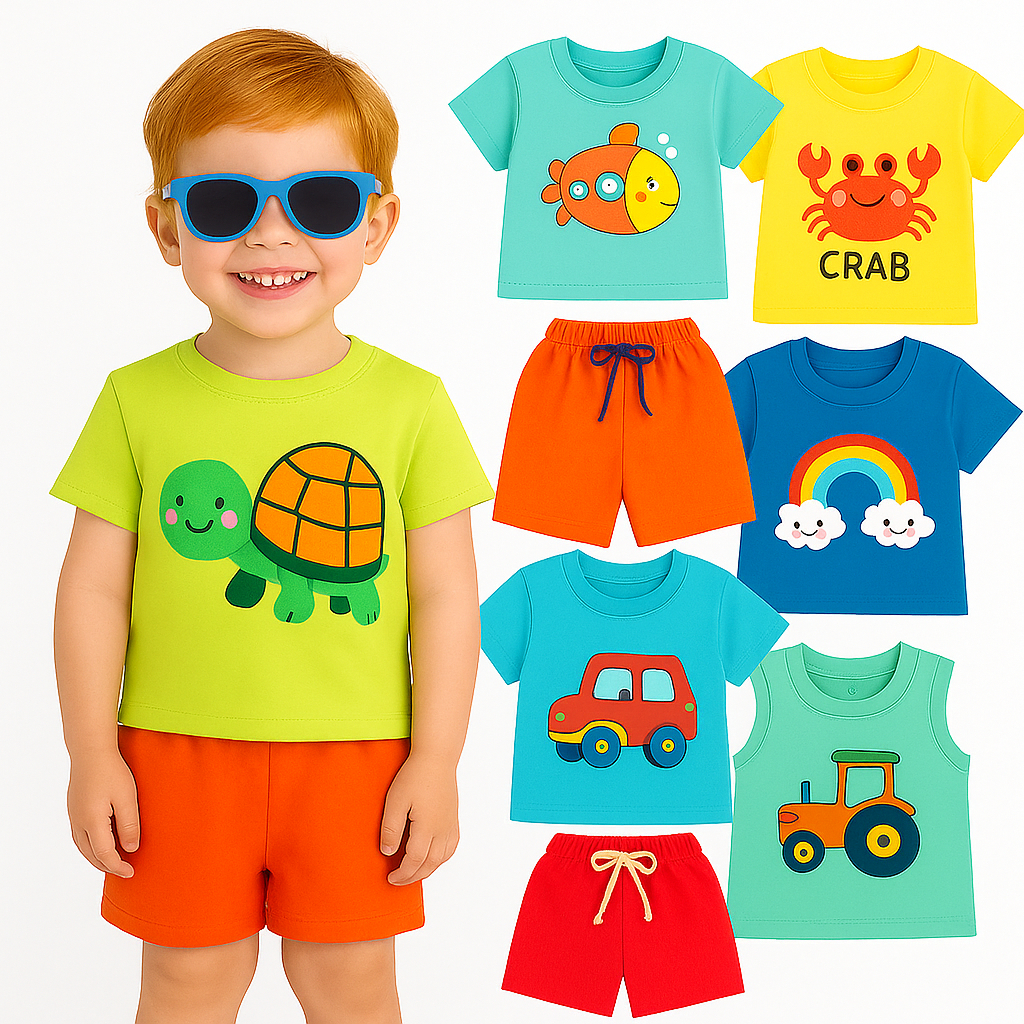 kit 2 ou 6 peças Roupa Infantil Masculino Verão Conjunto Infantil Menino Verão Pronta Entrega Rápida