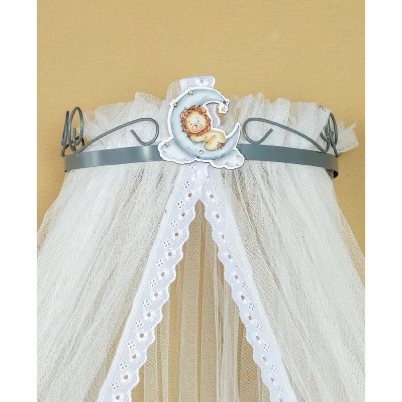 Dossel Cinza Leão Lua Bebê Com Mosquiteiro