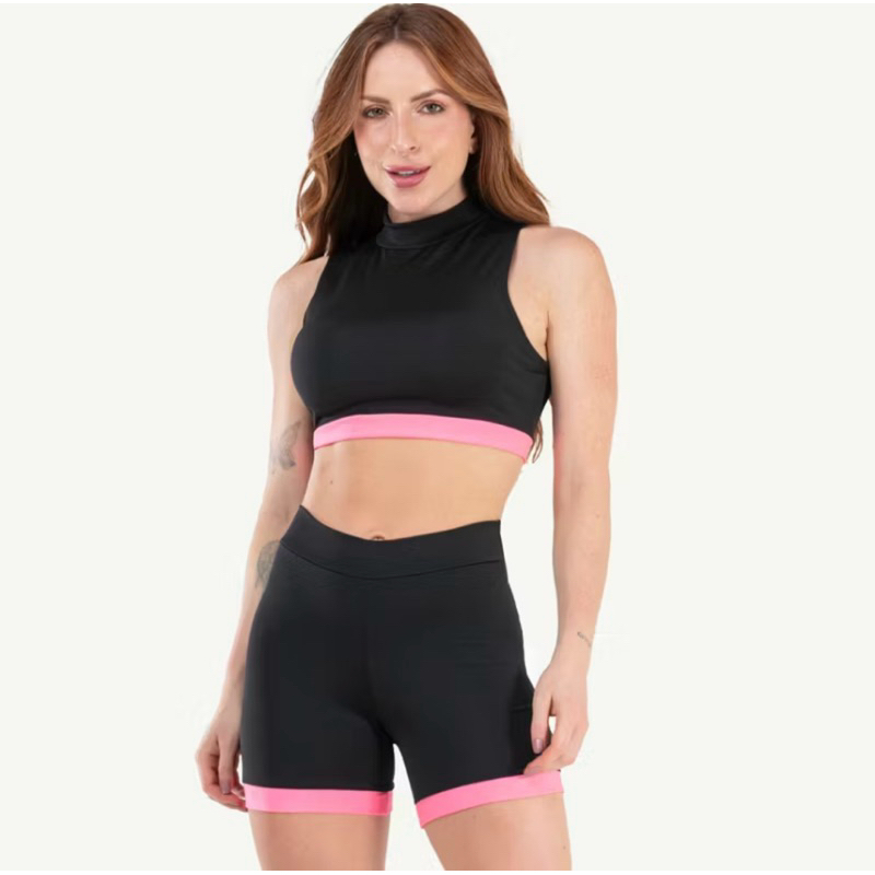 Conjunto shorts  e top  com forro suplex premium academia corrida feminino  zero transparencia