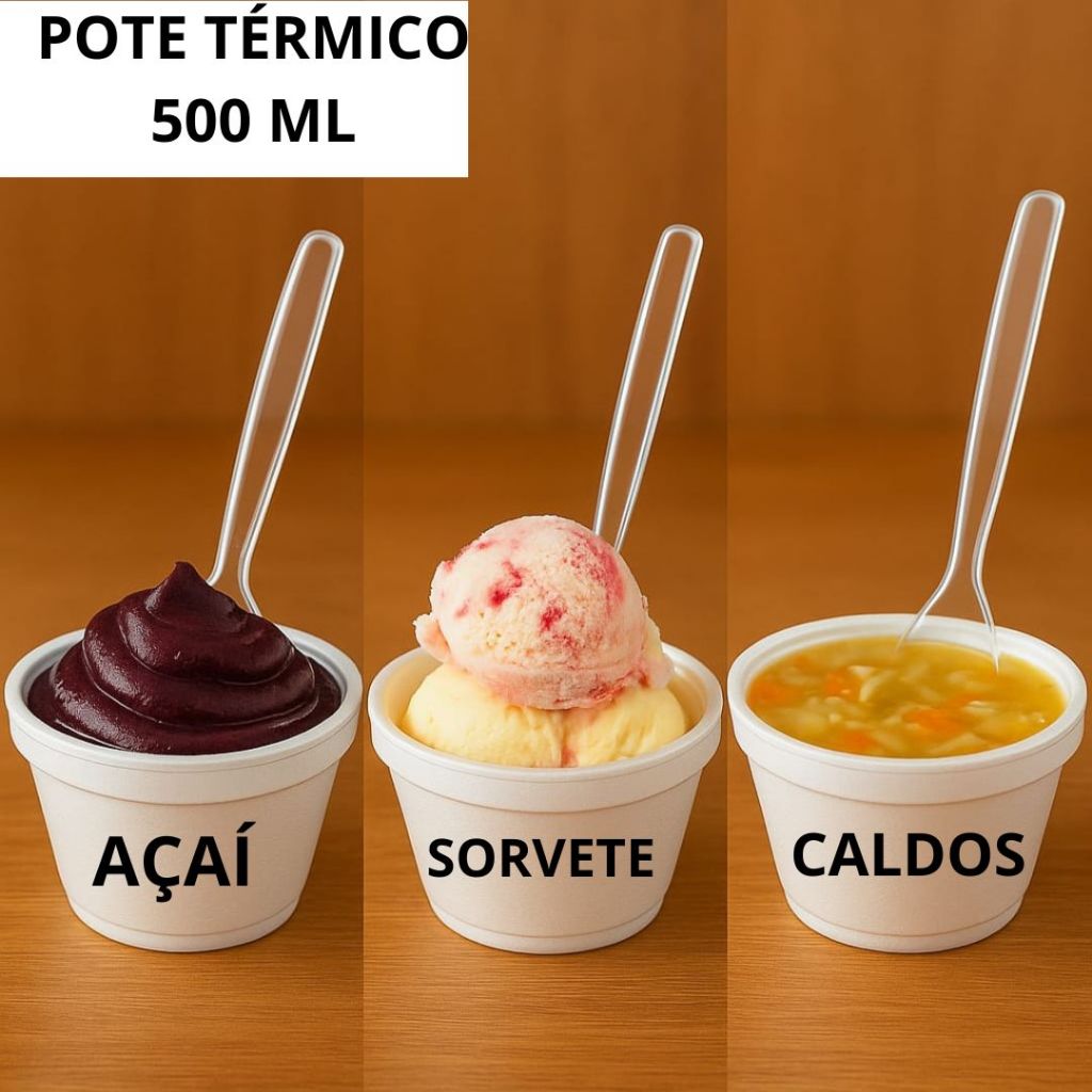 Pote De Isopor Para Açaí Sorvete Caldo Térmico 500ml Descartável M500 Cuia Cumbuca 50 100 Unidades