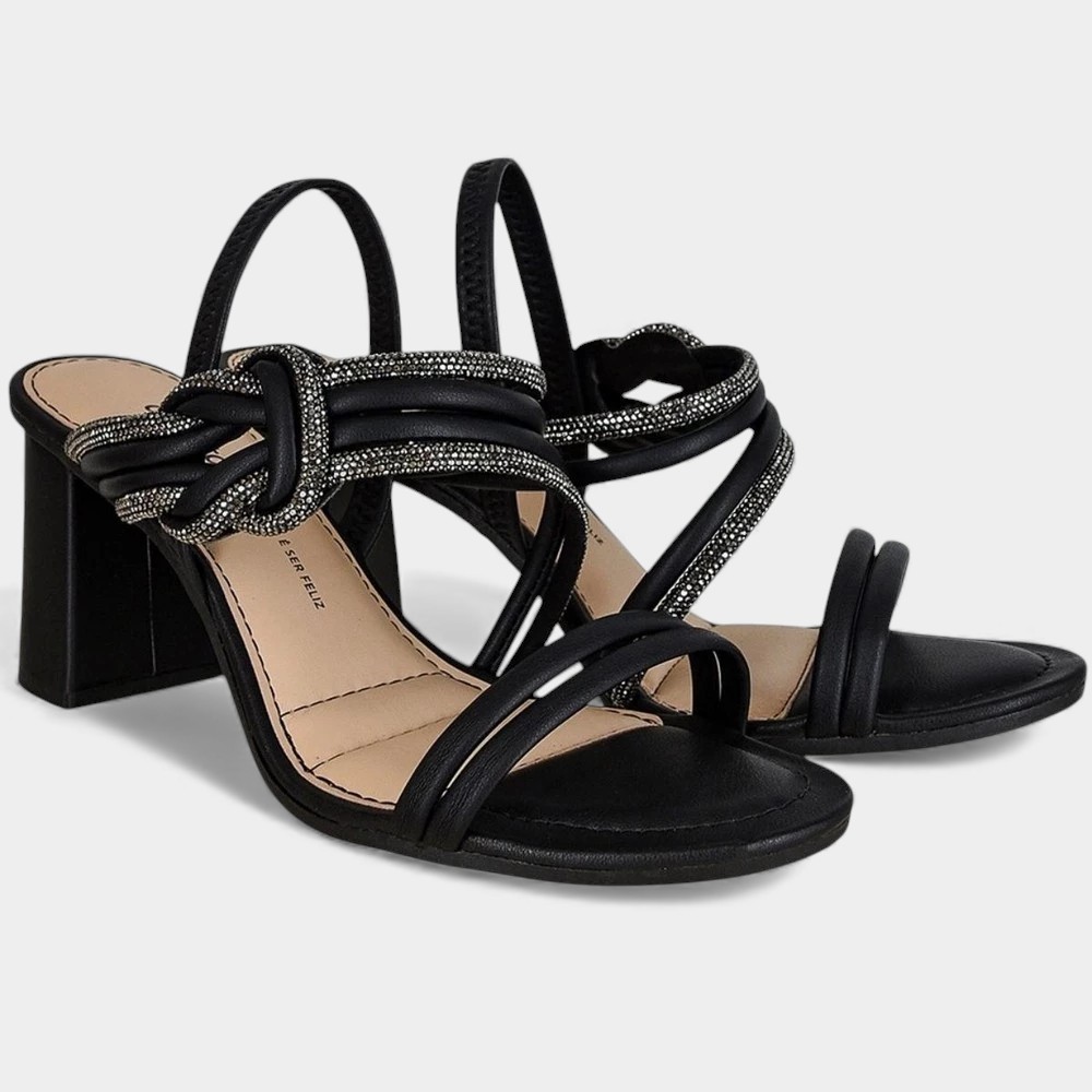 Tamanco Dakota Salto Bloco Médio Strass Feminina - Preto