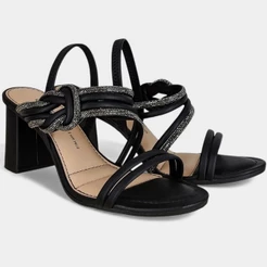Tamanco Dakota Salto Bloco Médio Strass Feminina - Preto