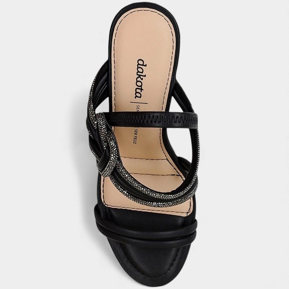 Detalhes do Tamanco Dakota Salto Bloco Médio Strass Feminina - Preto