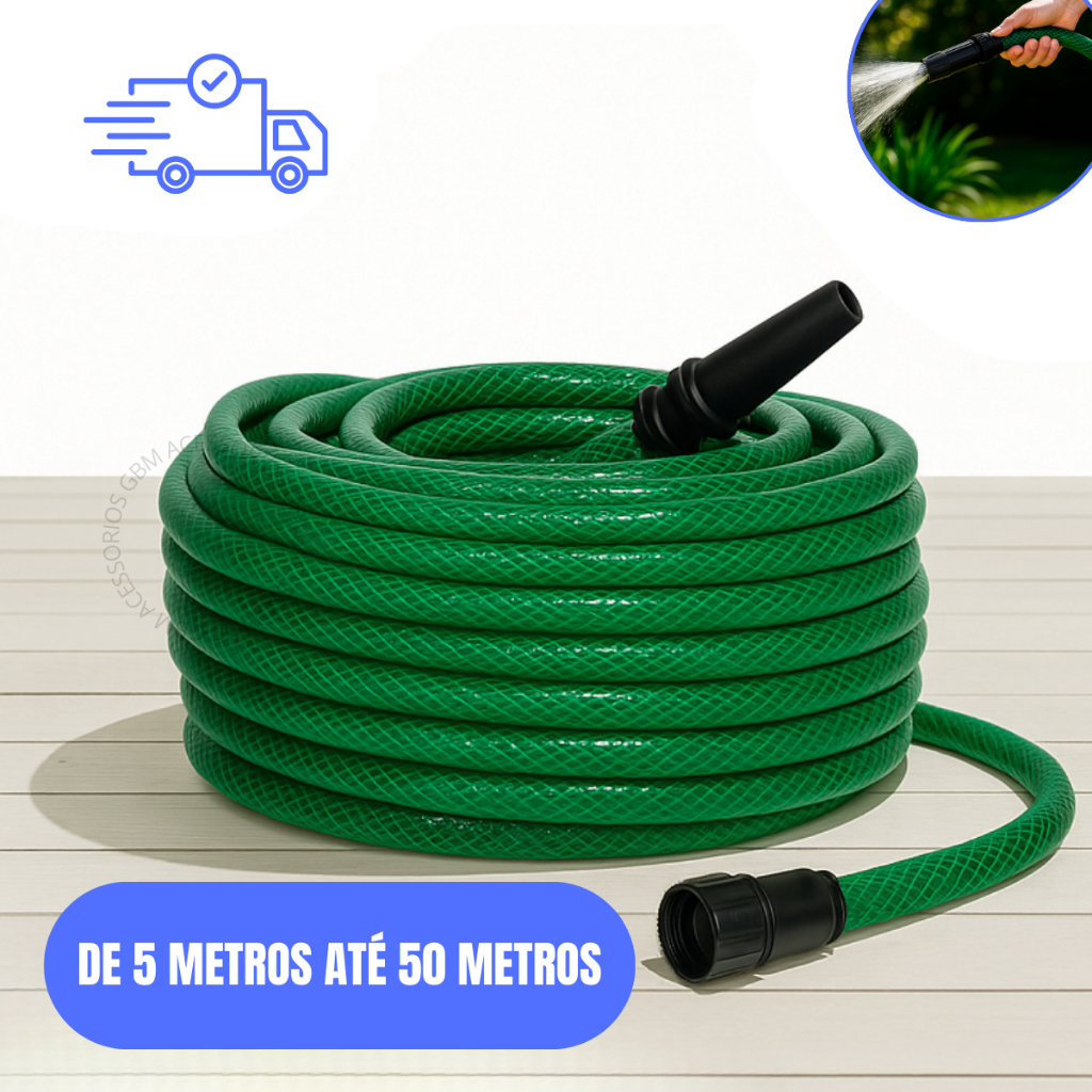 Mangueira de Jardim Trançada Flexível e Resistente 5m a 50m Completa com Esguicho