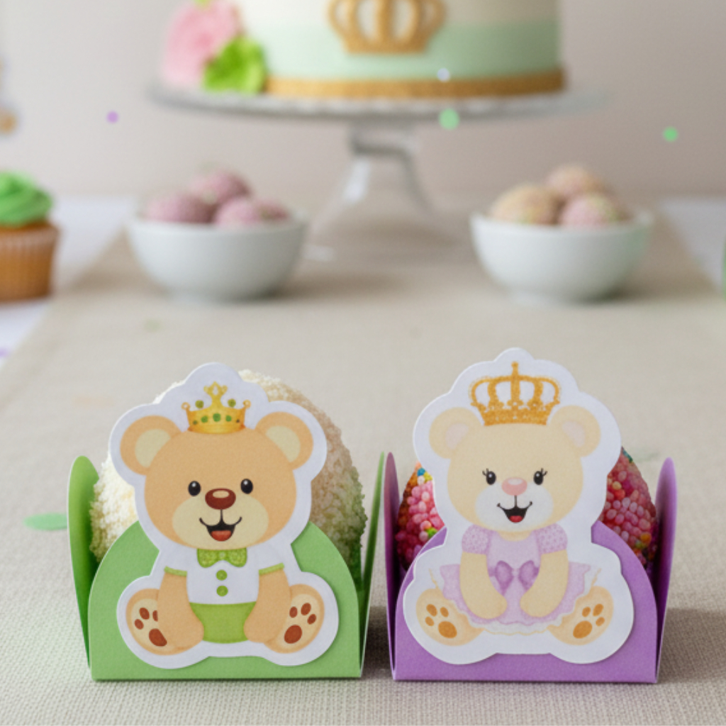 Forminhas Doces Chá Revelação Ursinho Ursinha Realeza Verde/Lilas em Oferta na Shopee