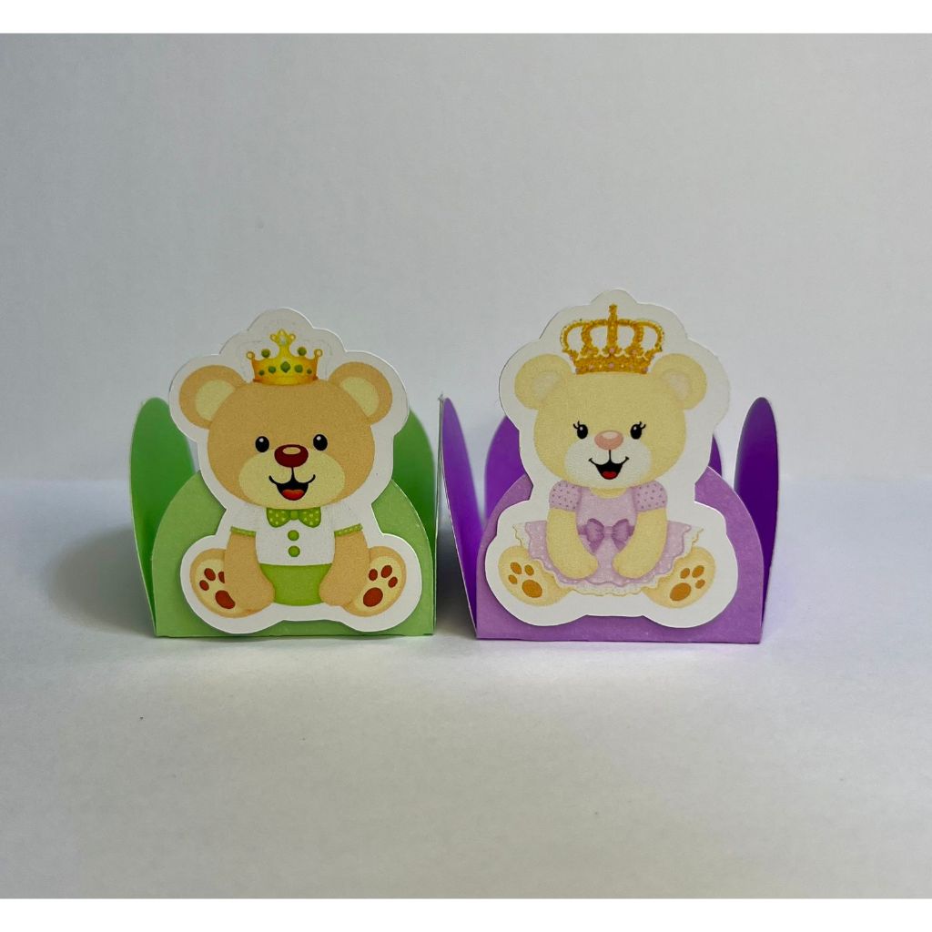 Forminhas Doces Chá Revelação Ursinho Ursinha Realeza Verde/Lilas