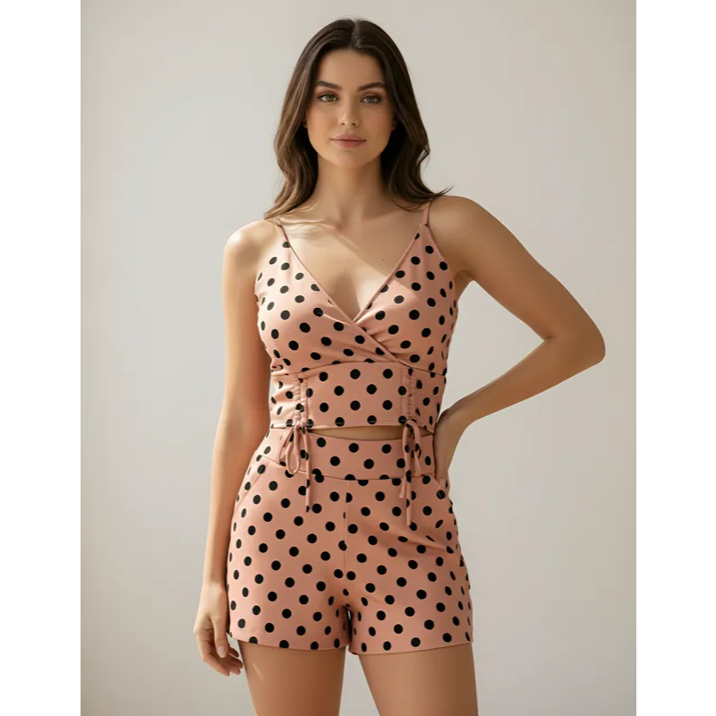 Conjunto Feminino Short e Cropped Moda Verão Blogueira Tendência Roupa Casual