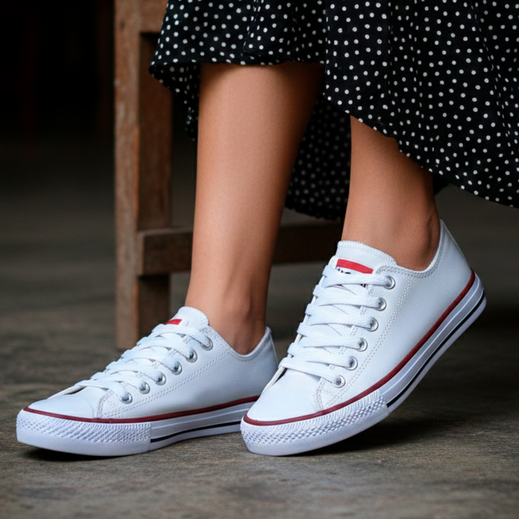 Tênis Old School Star Casual Versátil Sola Reta Couro Sintético Feminino Café/Branco, Premium 34-43 em Oferta na Shopee