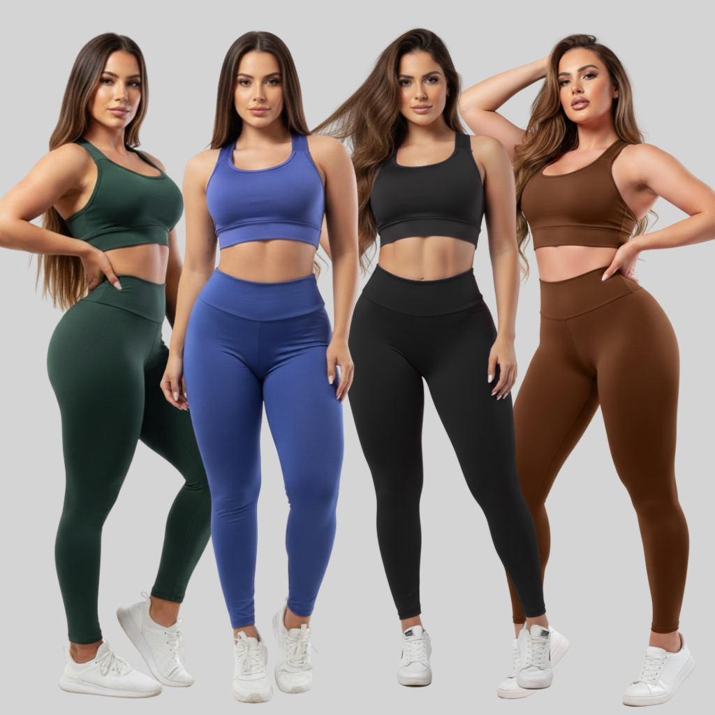 Kit 4 Conjuntos Calça E Top Roupas Feminina Academia Legging esporte suplex A01 em Oferta na Shopee