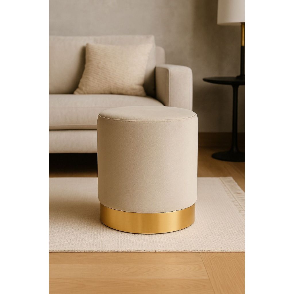 Puff Decorativo de Veludo com Rodapé Dourado – Elegante, Moderno e Confortável em Oferta na Shopee