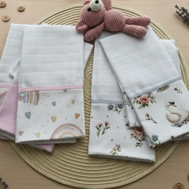 Kit- 3 Panos de Boca Bebê 100% Algodão - Fralda de Pano