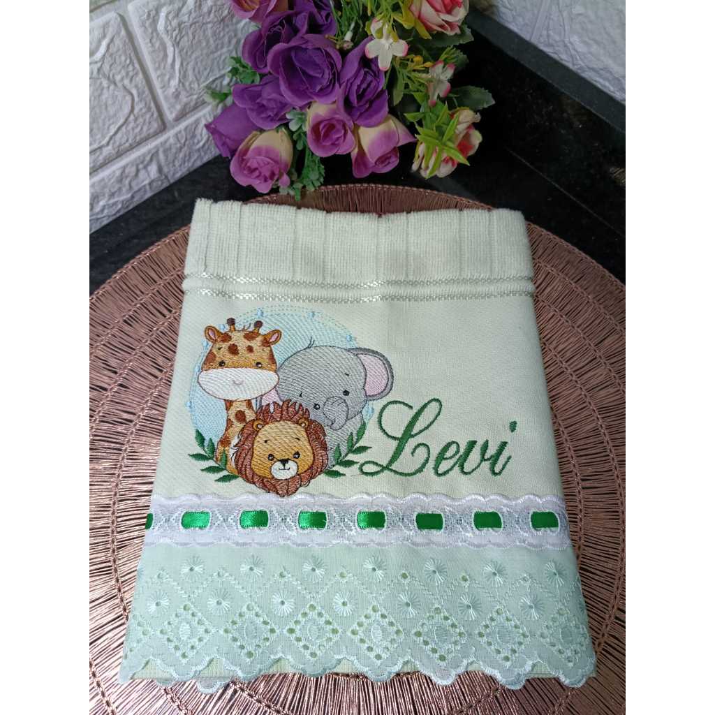Toalha Bordada Personalizada/SAFARI/MENINO