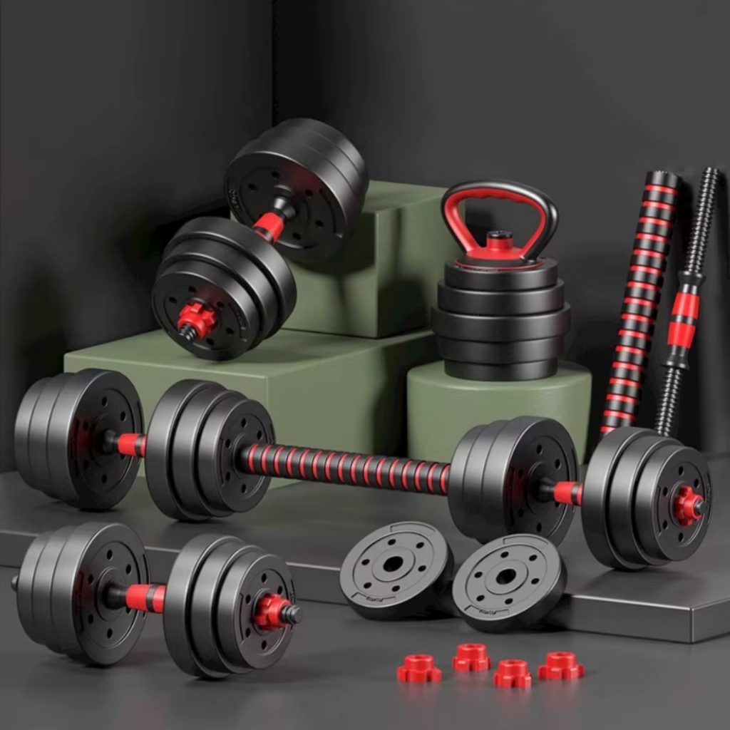 Kit 6 em 1 Barra Anilha Musculação Halter Kettlebell 20KG/30 Kg Academia Ajustável Envio Rapido