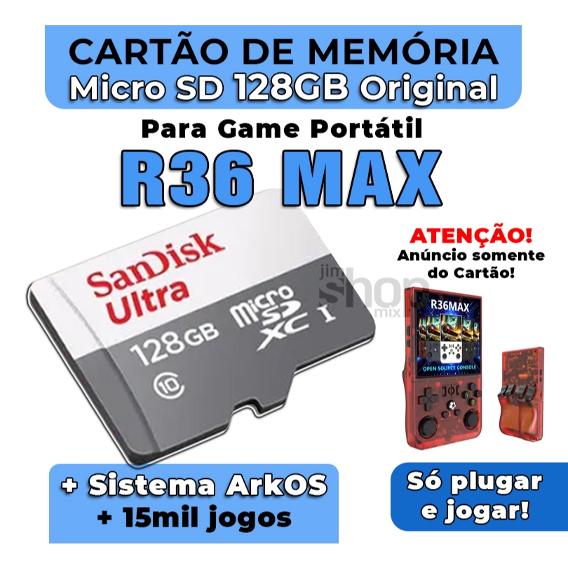 Cartão MicroSD Para R36 MAX +Sistema ArkOS +15mil jogos - Envio Imediato