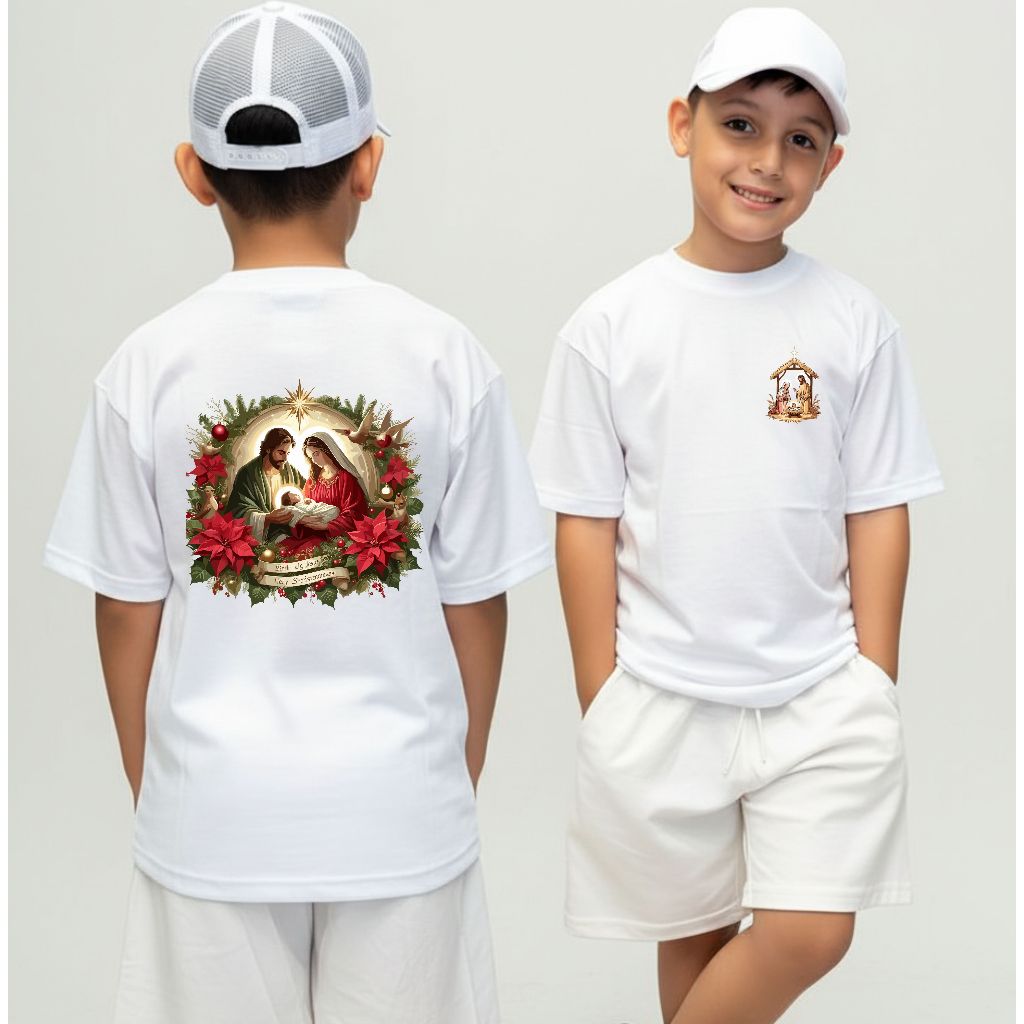 Camisa Moda Infantil Fio 30.1 100% Algodão Camiseta Estilosa Premium Natal Jesus Menino Merry Christimas