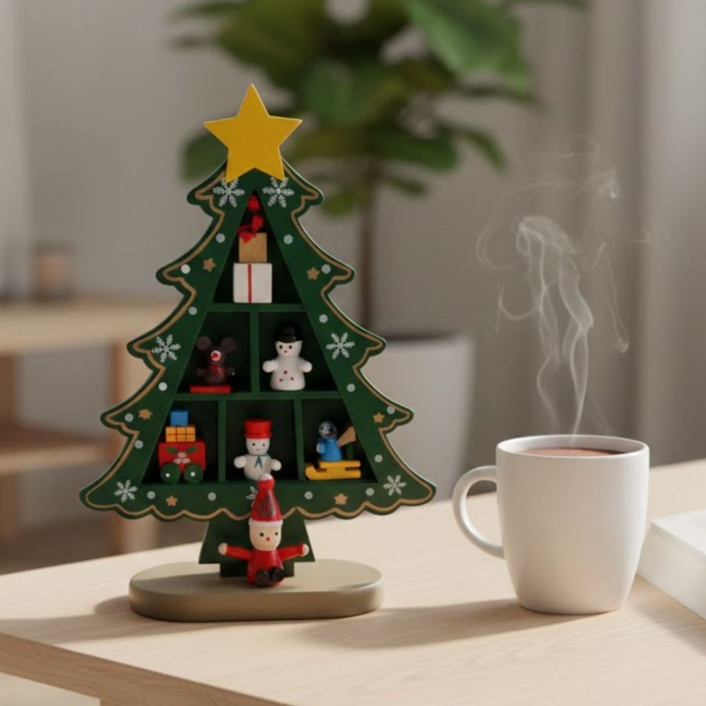 Árvore de Natal em Madeira Montável 28cm | Mini Árvore Natalina Decorativa | Enfeites de Natal