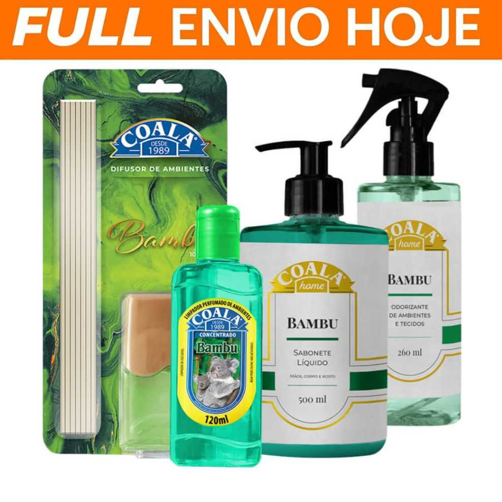 Kit Coala Bambu Difusor Aromatizante Sabonete Líquido Limpador Ambiente Spray
