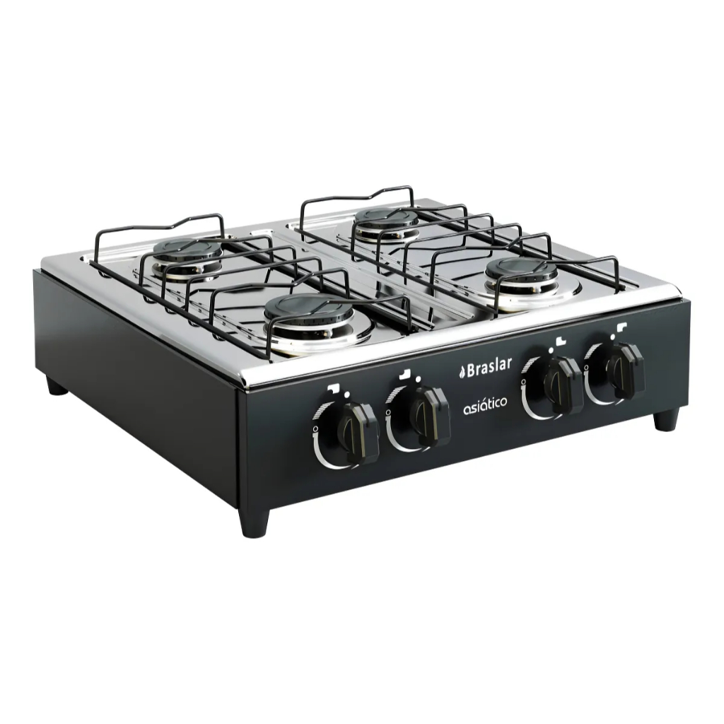 Fogão Mesa Cooktop Gás Asiático 4 Bocas Preto Braslar