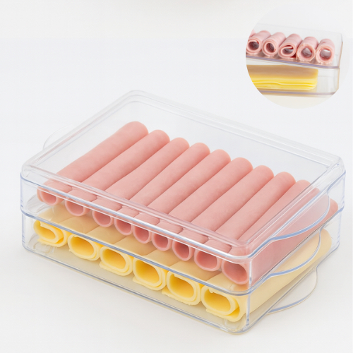 Porta Frios Duplo com Divisória Transparente – Organizador de Geladeira para Queijo/Presunto