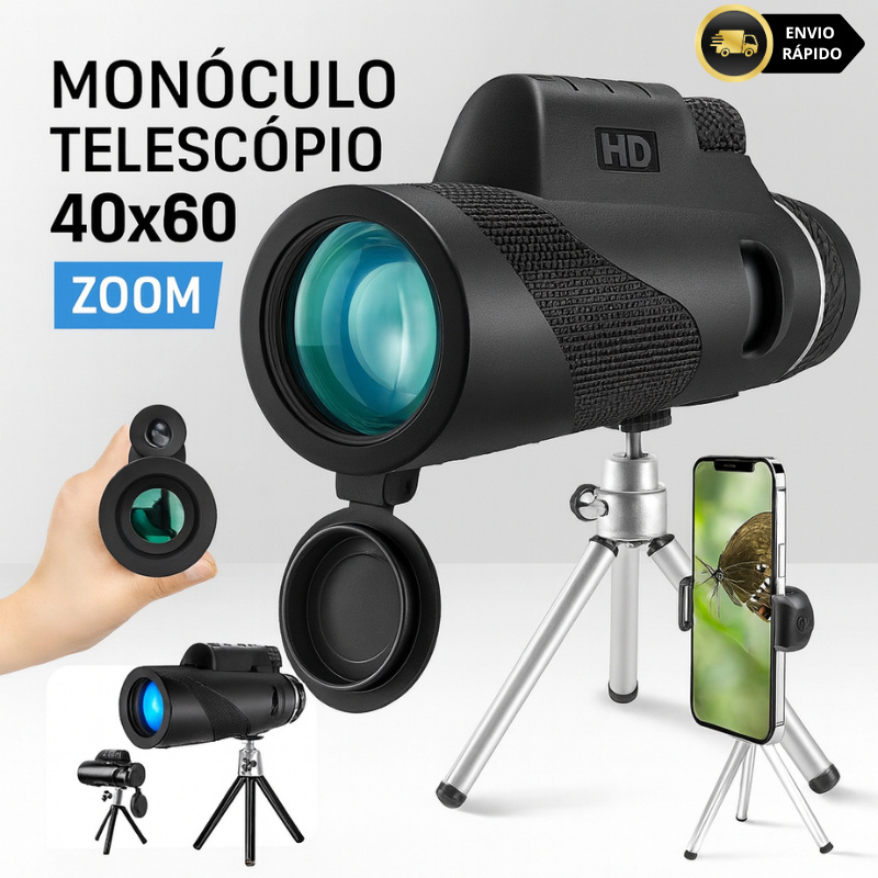 Imagem Monóculo Telescópio 40x60 HD Portátil Zoom com Tripé e Suporte para Celular