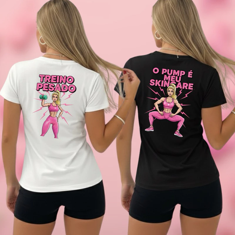 Camisetas Fitness Feminina Barbie Treino Pesado Academia Dry Fit Ciclismo Corrida — imagem 1