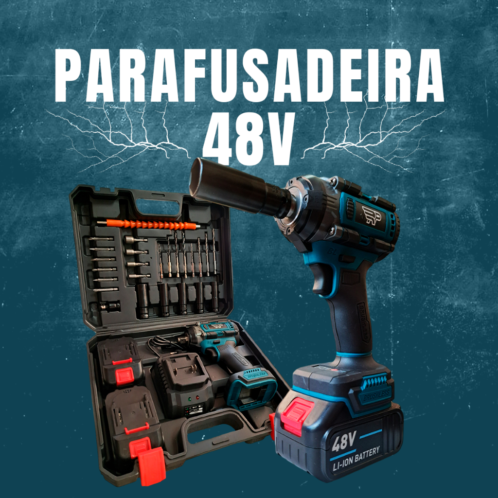 Chave Elétrica para Roda Parafusadeira Furadeira de Impacto 48V 500Nm Alta Potência Ferramenta