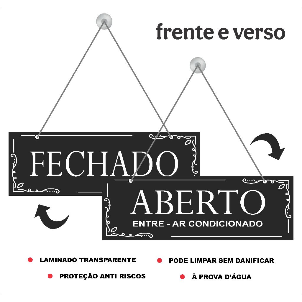 Placa aberto fechado preta, para porta de vidro, pronta para usar em Oferta na Shopee