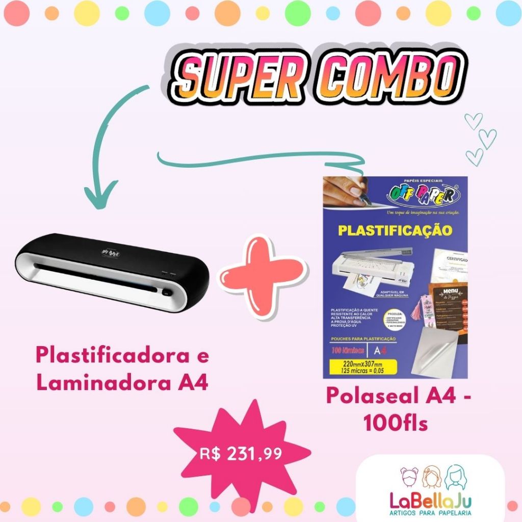 COMBO - Plastificadora A4  + Plástico para Plastificação A4  com 100 fls - OFF Paper em Oferta na Shopee