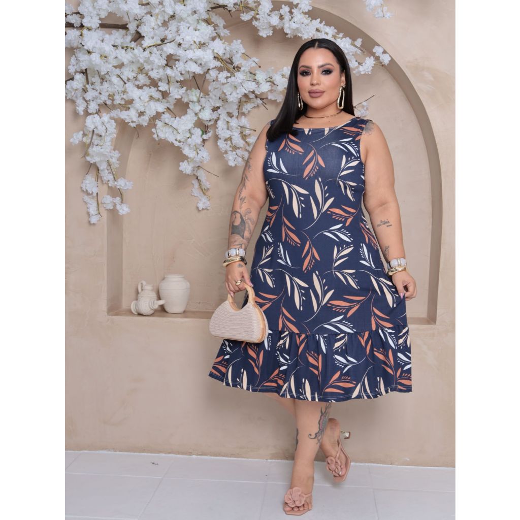 Vestido Plus Size Midi Regata Estampado Verão Moda Casual