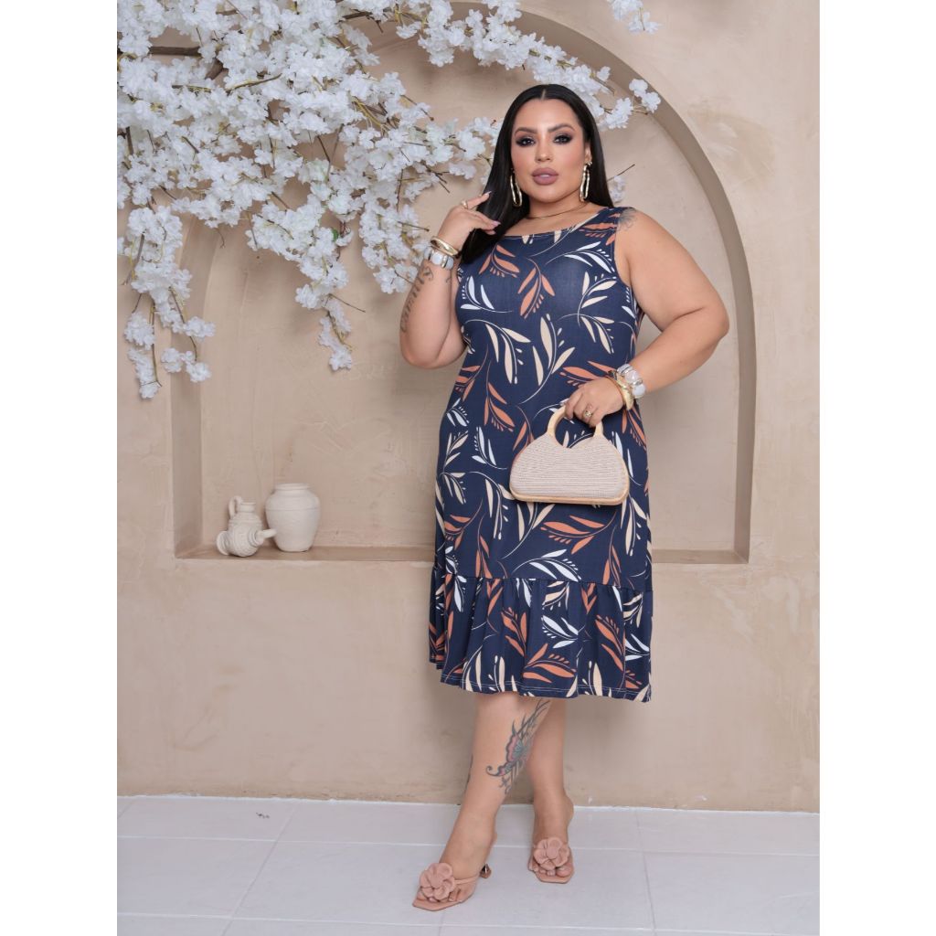Vestido Plus Size Midi Regata Estampado Verão Moda Casual