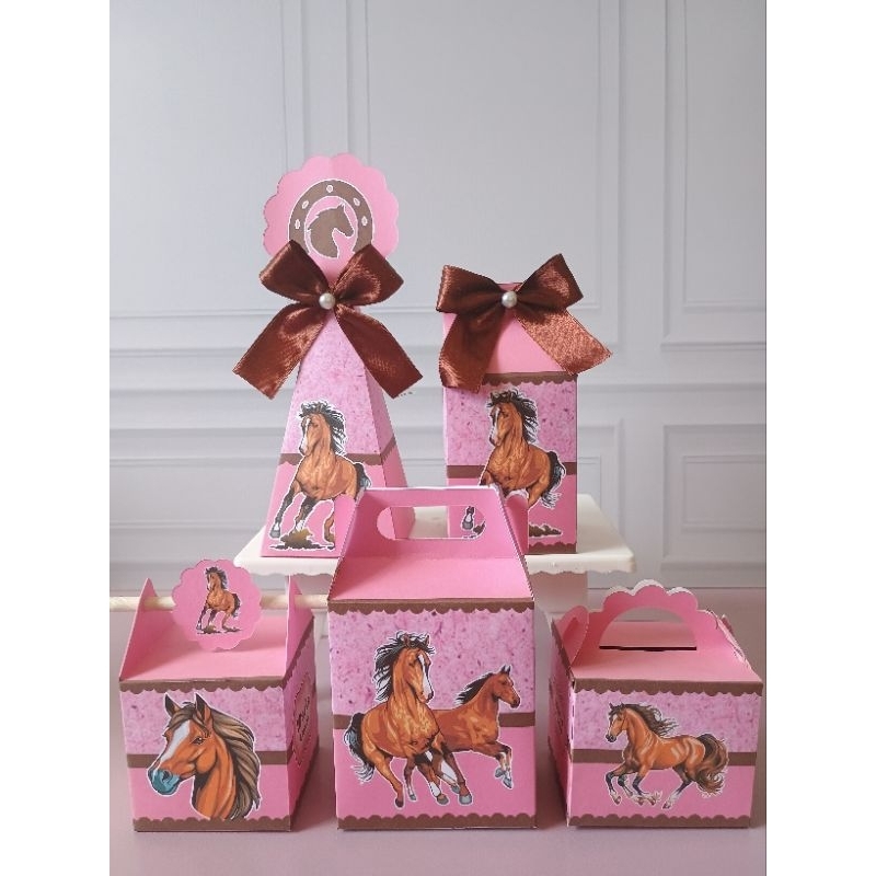 PEGUE E MONTE - Caixinhas Personalizadas Cavalo Rosa Menina para aniversário/Decoração/Lembrancinhas/Kit Caixinhas/Festa