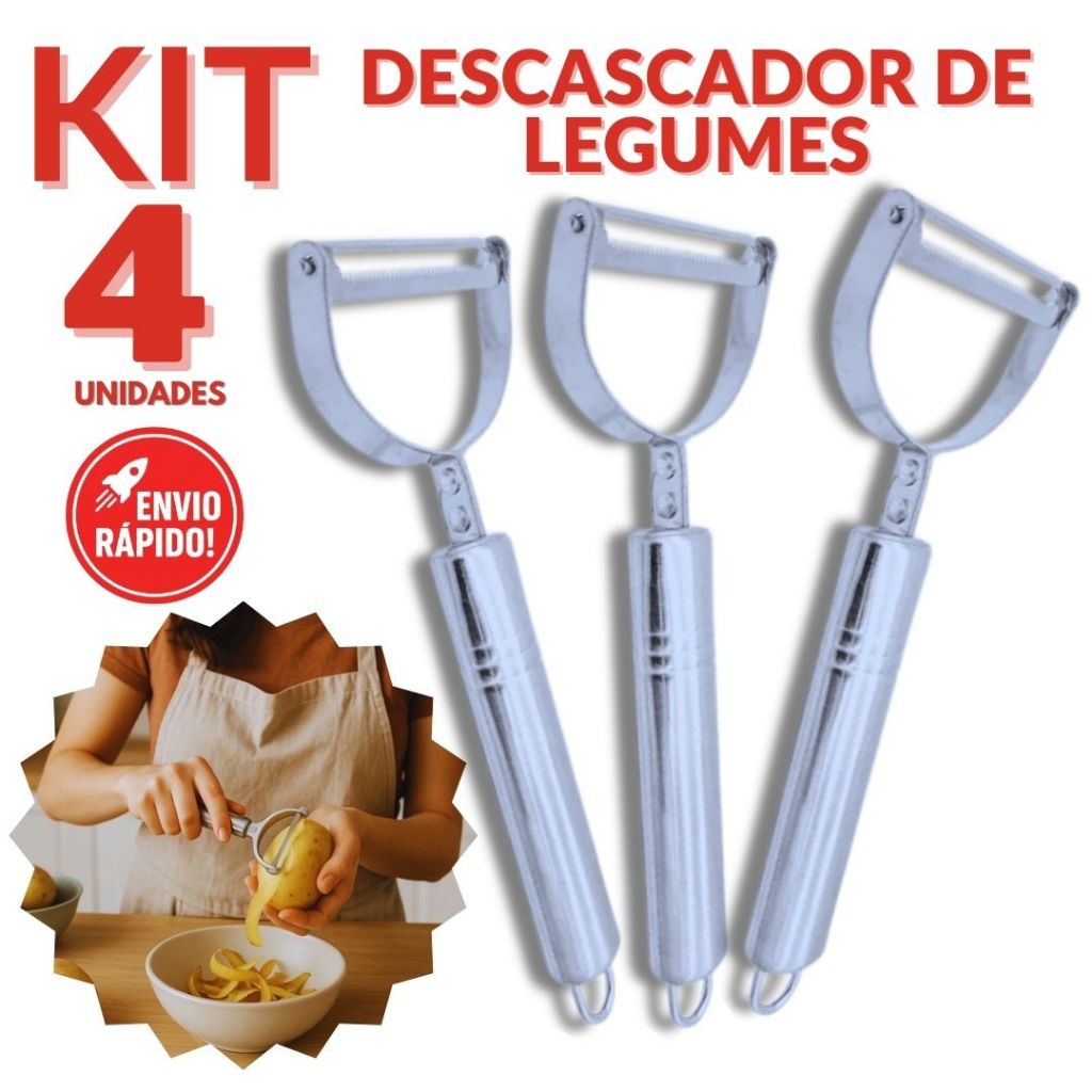 Descascador Fatiador Afiado de Legumes e Frutas Inox  Batata Cenoura Abobrinha Cozinha Almoço Jantar
