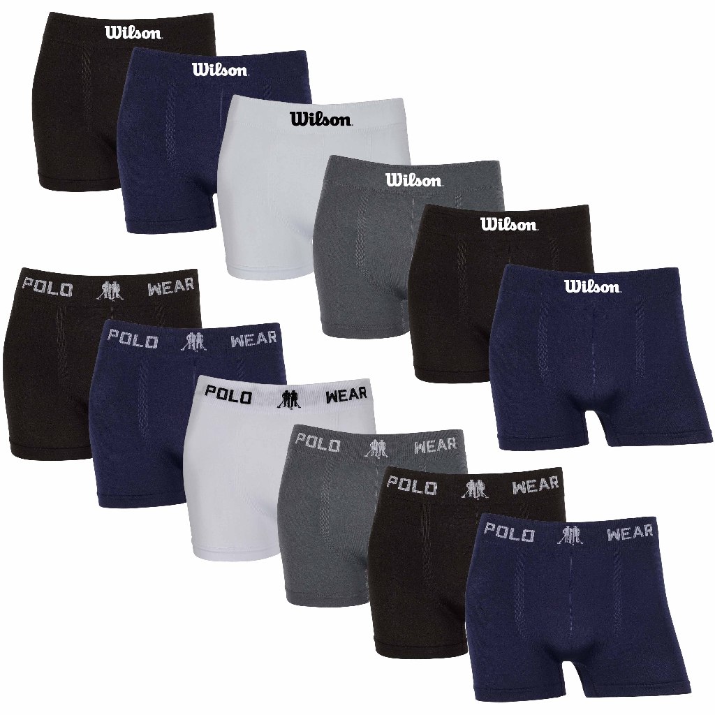 Kit 6 ou 12 cuecas boxer Polo Wear e Wilson Microfibra Original Sortidas